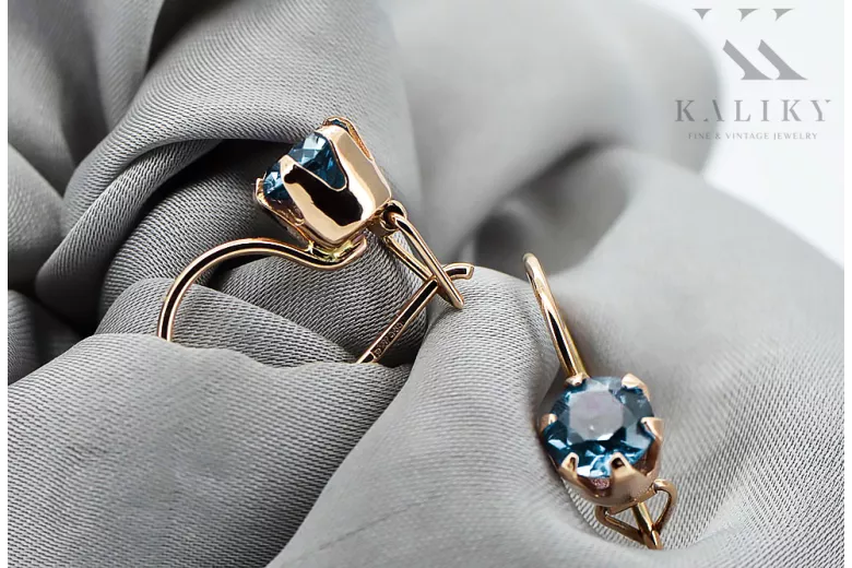 Vintage style Earrings Aquamarine Original Vintage 14K Rose Gold vec056r